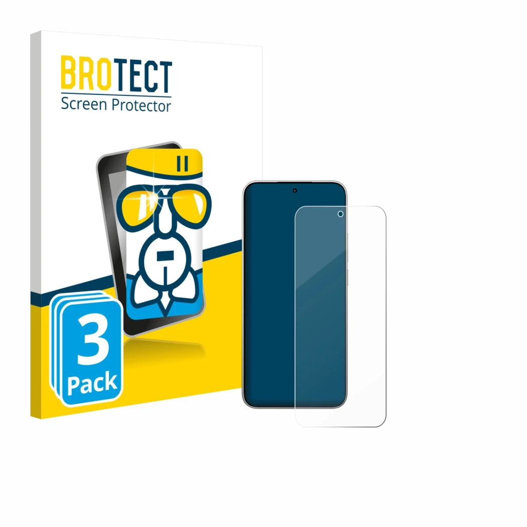 Parte frontale di una confezione del prodotto con il logo del marchio BROTECT. Accanto è raffigurato il dispositivo Xiaomi 15T