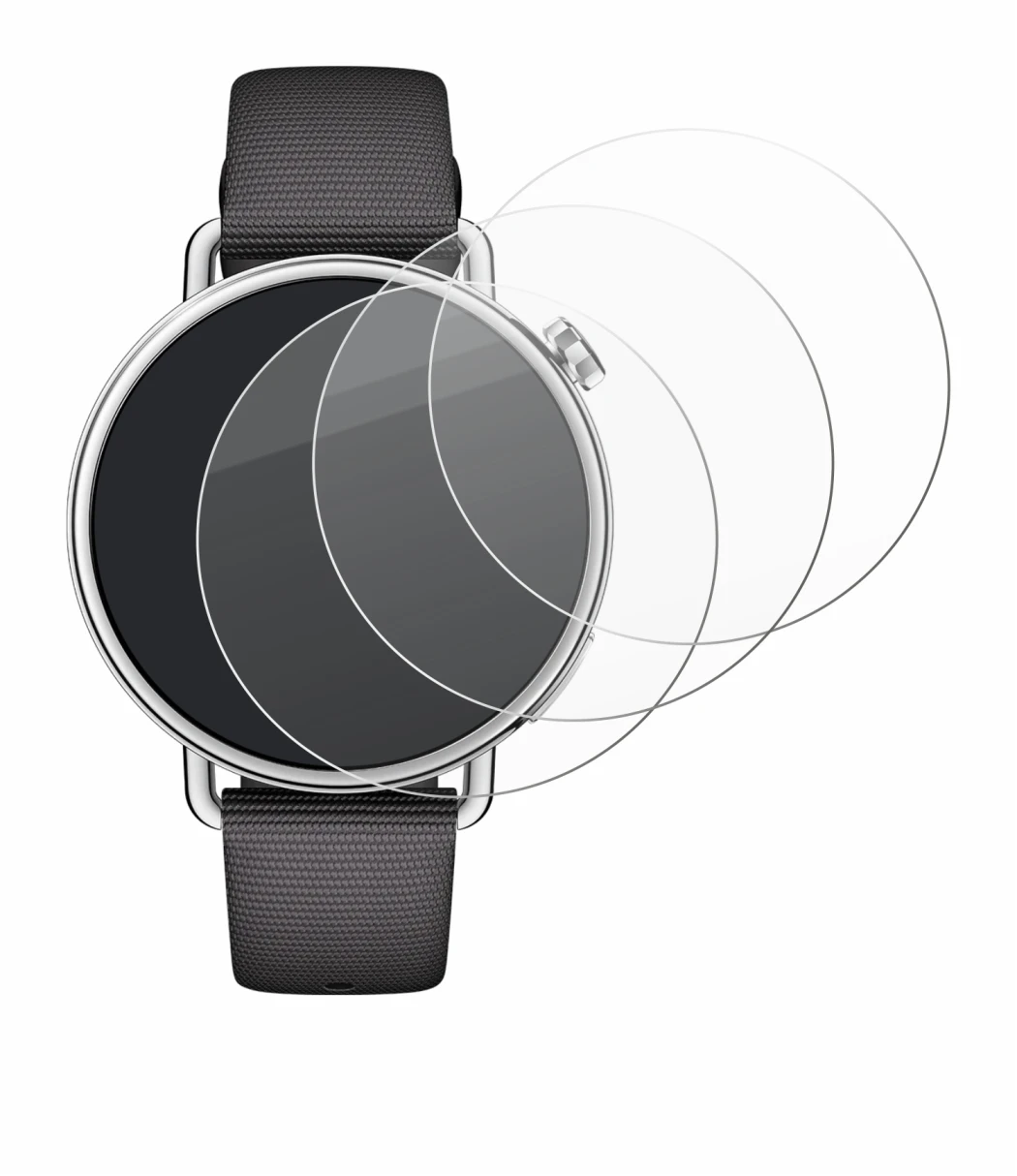 Immagine del dispositivo Xiaomi Watch S4 (41 mm) con un'ampia varietà di protezioni per lo schermo.