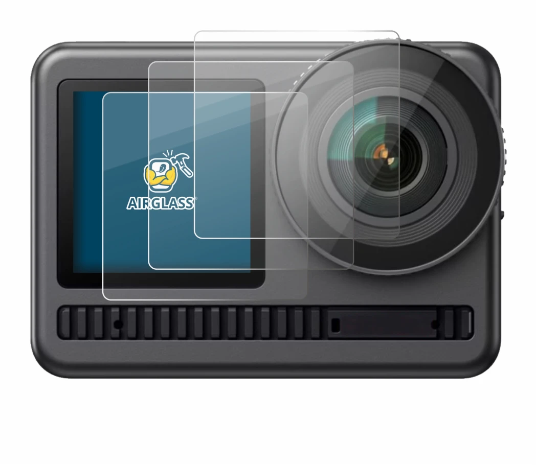 Immagine del dispositivo Akaso Brave 8 (Fronte Display) con un'ampia varietà di protezioni per lo schermo.