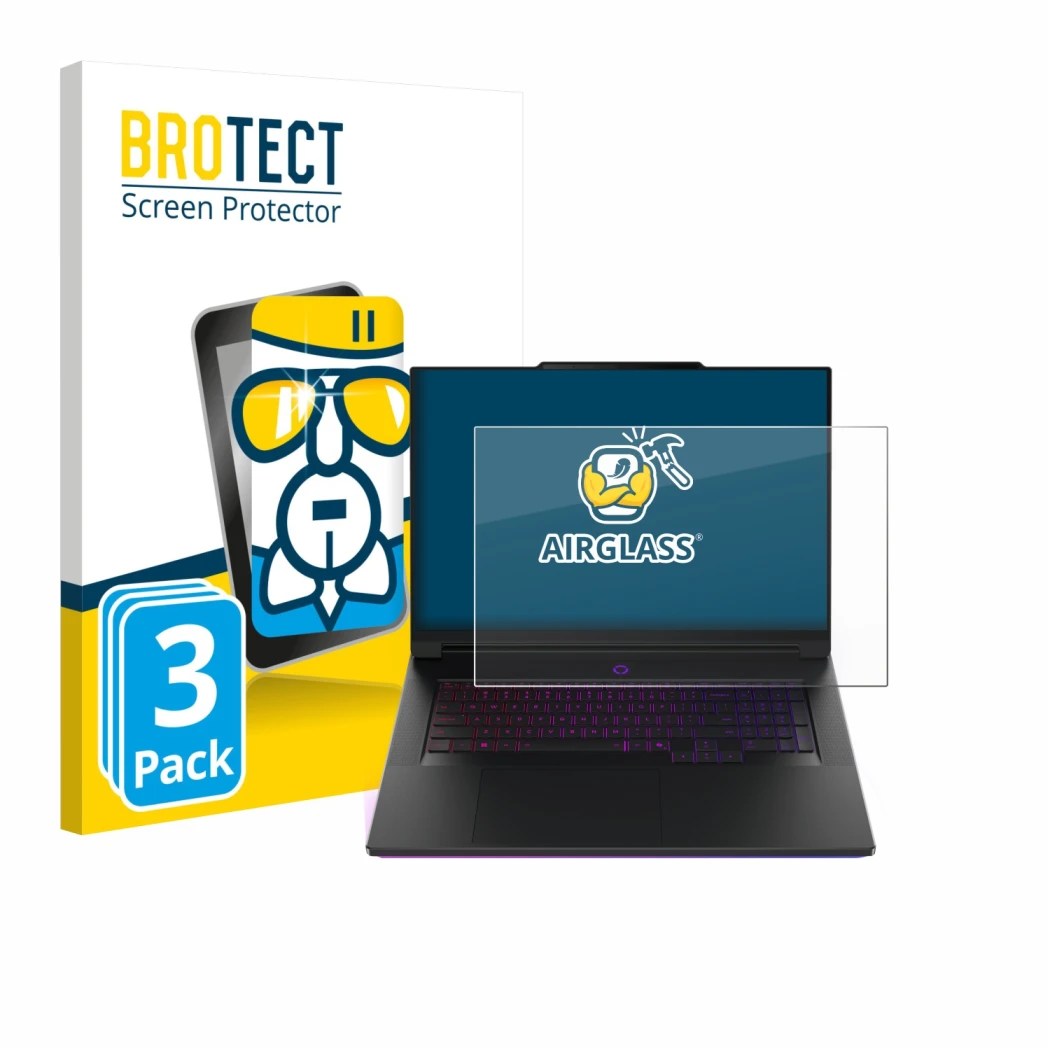 Parte frontale di una confezione del prodotto con il logo del marchio BROTECT. Accanto è raffigurato il dispositivo Lenovo Leg