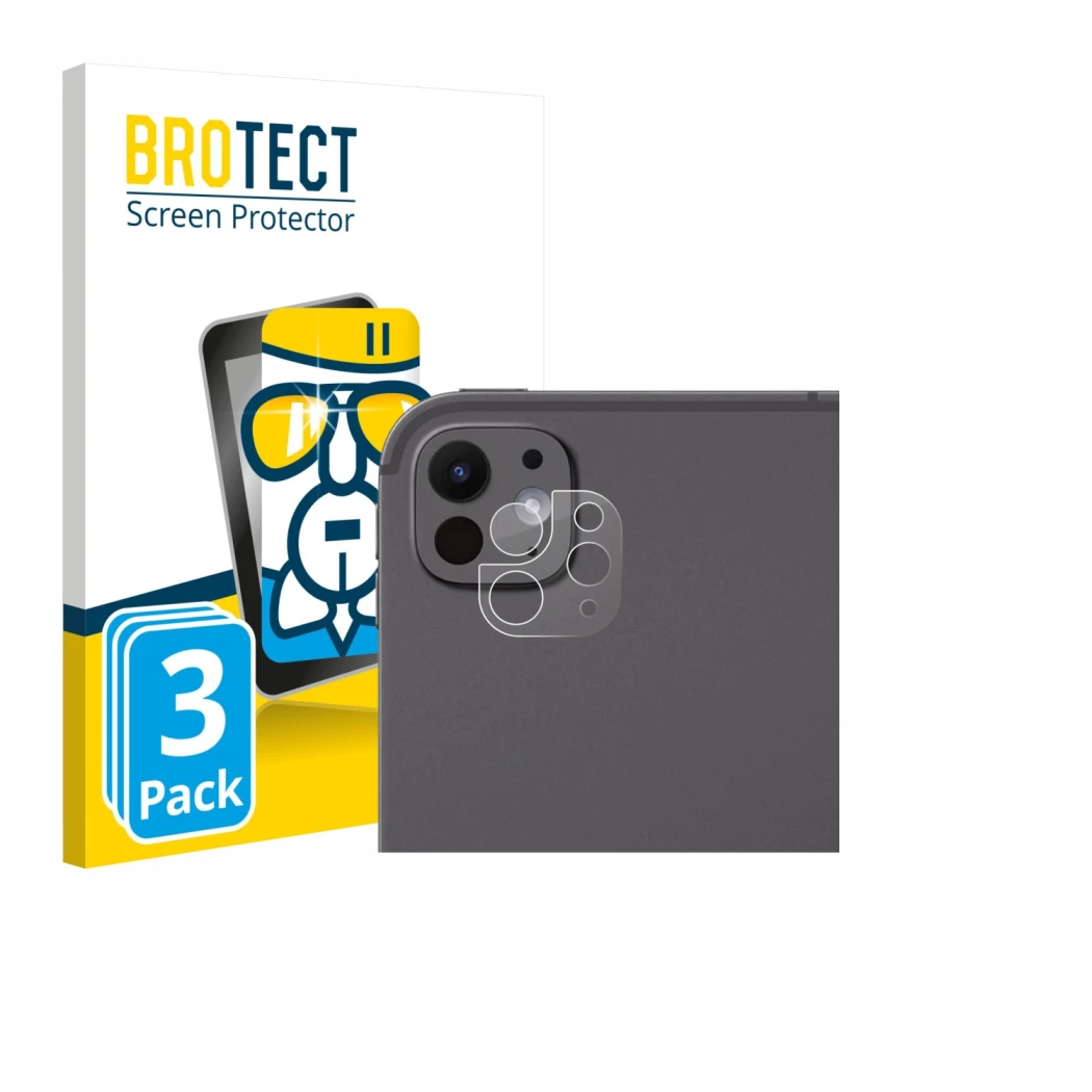 Parte frontale di una confezione del prodotto con il logo del marchio BROTECT. Accanto è raffigurato il dispositivo Apple iPad