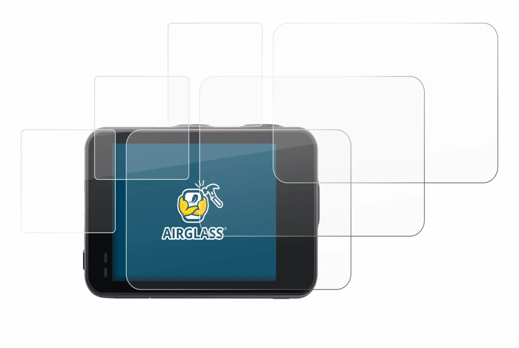 Immagine del dispositivo Akaso Brave 7 con un'ampia varietà di protezioni per lo schermo.