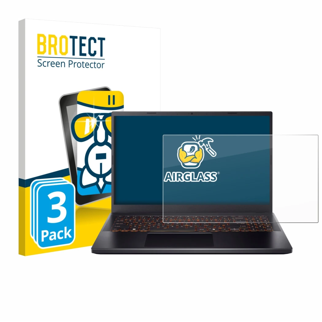 Parte frontale di una confezione del prodotto con il logo del marchio BROTECT. Accanto è raffigurato il dispositivo Acer Nitro