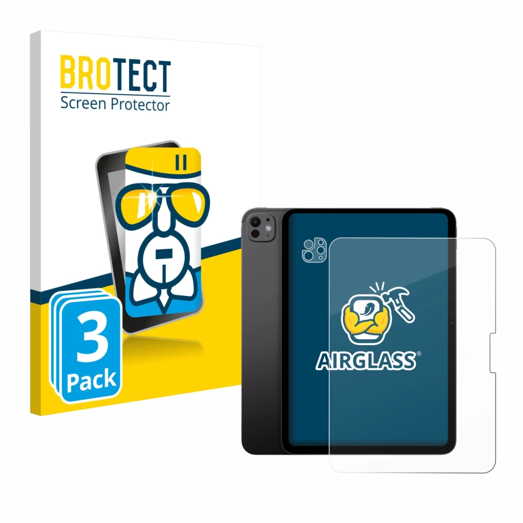 Parte frontale di una confezione del prodotto con il logo del marchio BROTECT. Accanto è raffigurato il dispositivo Apple iPad