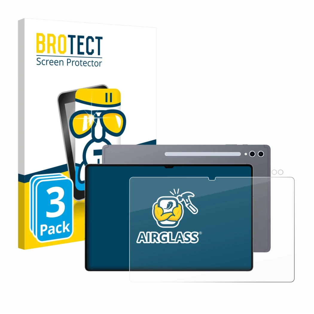 Parte frontale di una confezione del prodotto con il logo del marchio BROTECT. Accanto è raffigurato il dispositivo Samsung Ga