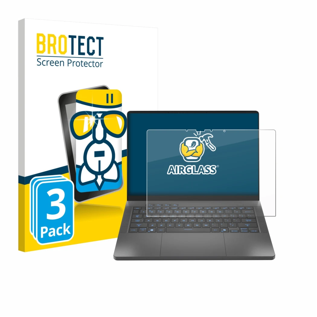 Parte frontale di una confezione del prodotto con il logo del marchio BROTECT. Accanto è raffigurato il dispositivo ASUS ROG Z