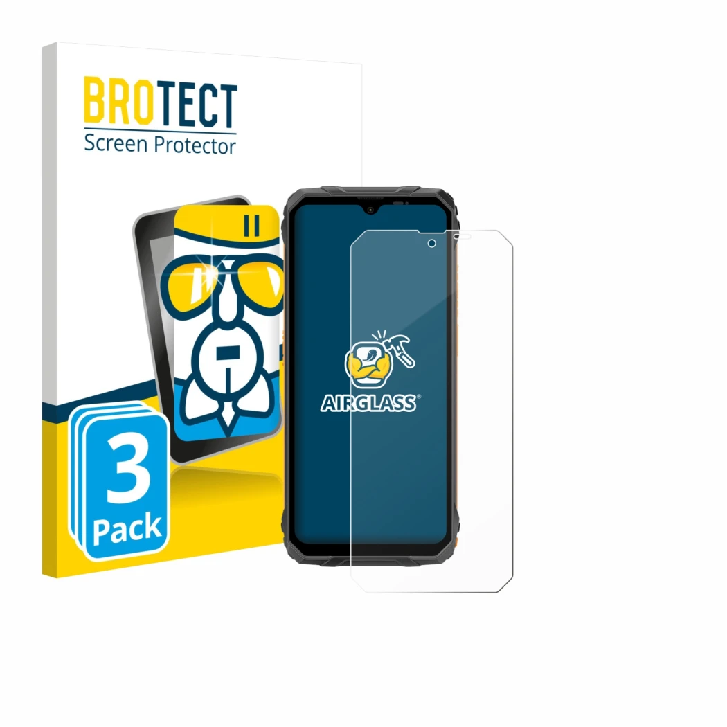 Parte frontale di una confezione del prodotto con il logo del marchio BROTECT. Accanto è raffigurato il dispositivo Blackview