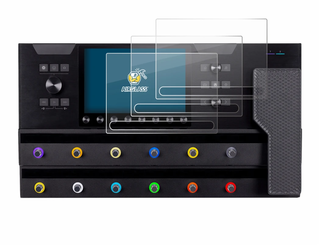 Immagine del dispositivo Line 6 Helix Stadium XL con un'ampia varietà di protezioni per lo schermo.