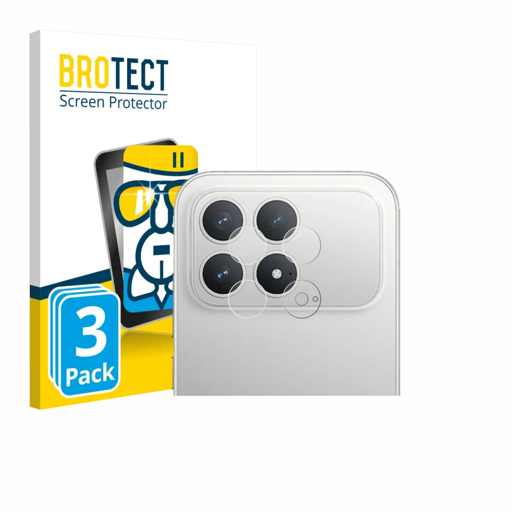 Parte frontale di una confezione del prodotto con il logo del marchio BROTECT. Accanto è raffigurato il dispositivo Xiaomi Poc