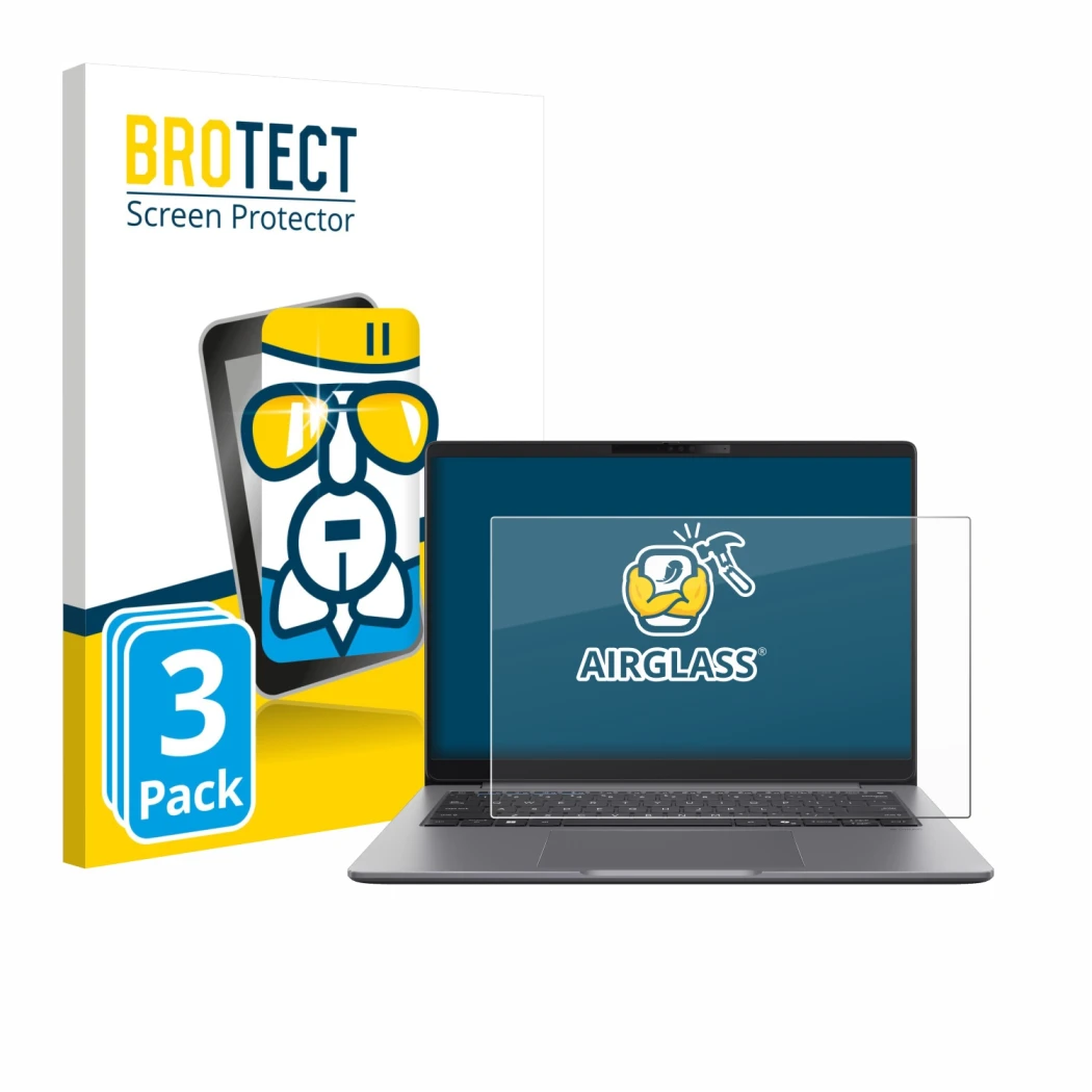 Parte frontale di una confezione del prodotto con il logo del marchio BROTECT. Accanto è raffigurato il dispositivo ASUS Exper