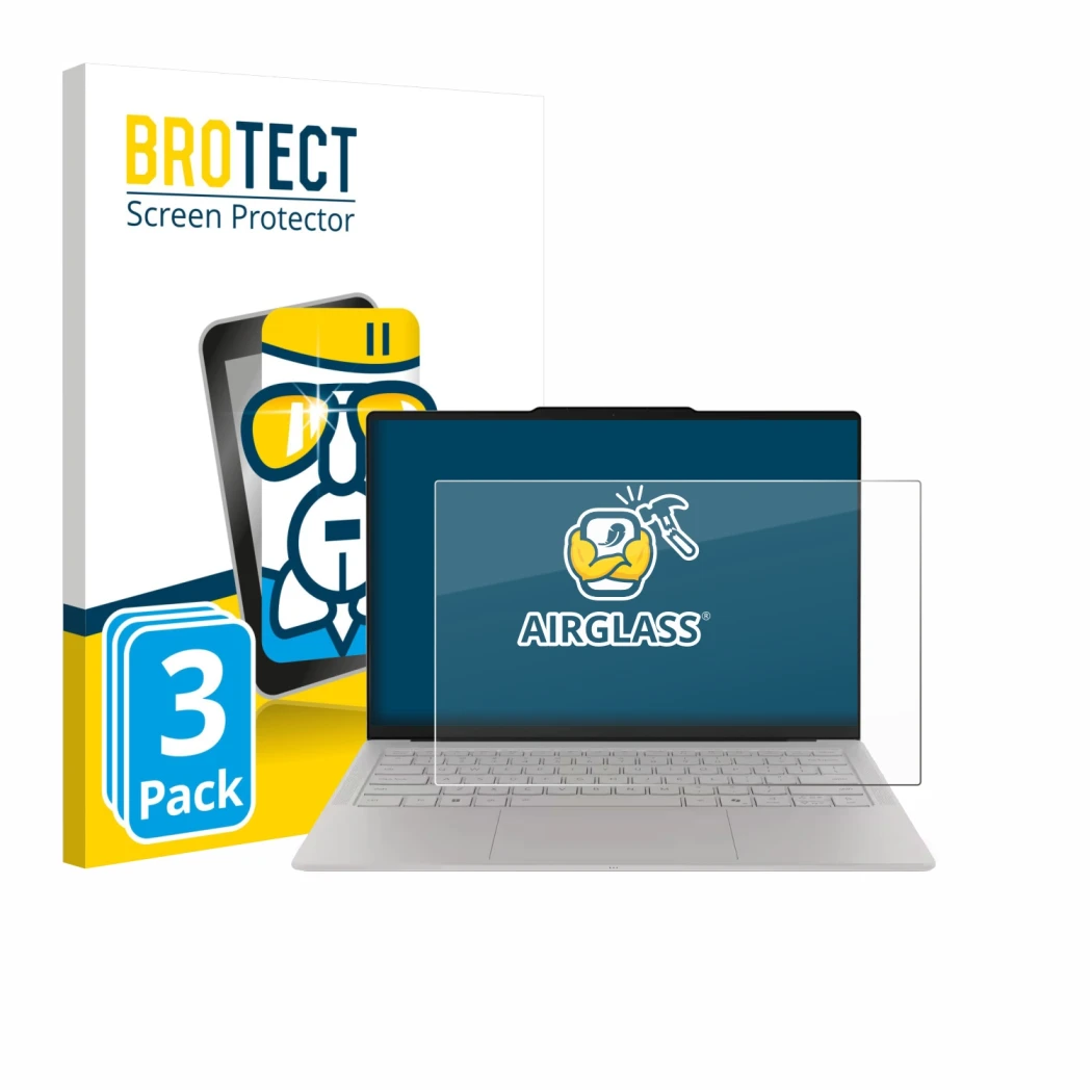 Parte frontale di una confezione del prodotto con il logo del marchio BROTECT. Accanto è raffigurato il dispositivo Lenovo Yog