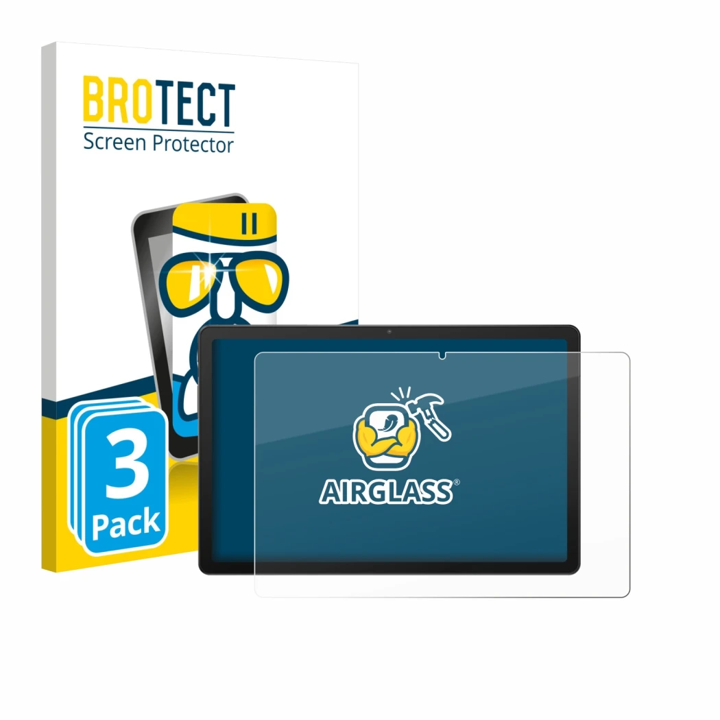 Parte frontale di una confezione del prodotto con il logo del marchio BROTECT. Accanto è raffigurato il dispositivo Sunmi CPad