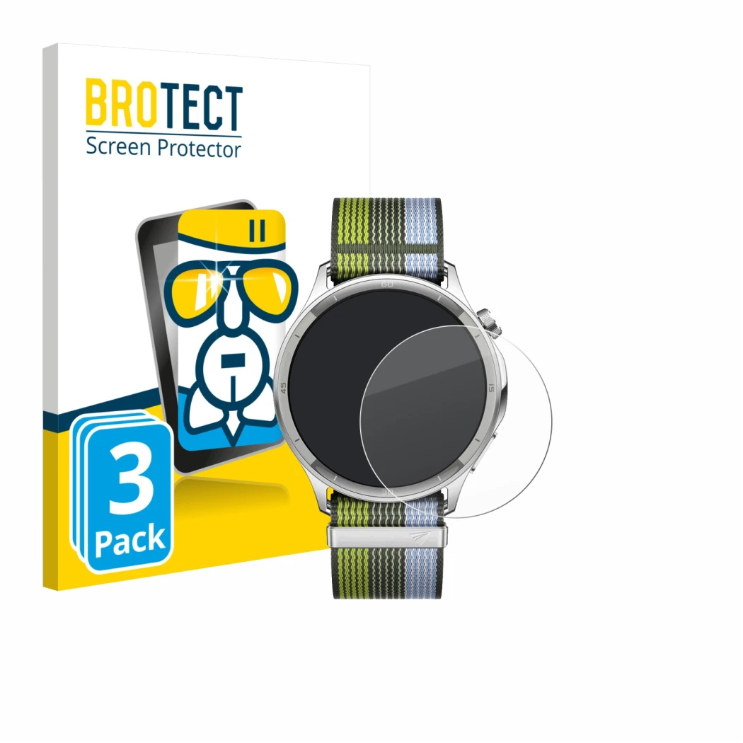 Parte frontale di una confezione del prodotto con il logo del marchio BROTECT. Accanto è raffigurato il dispositivo Oppo Watch