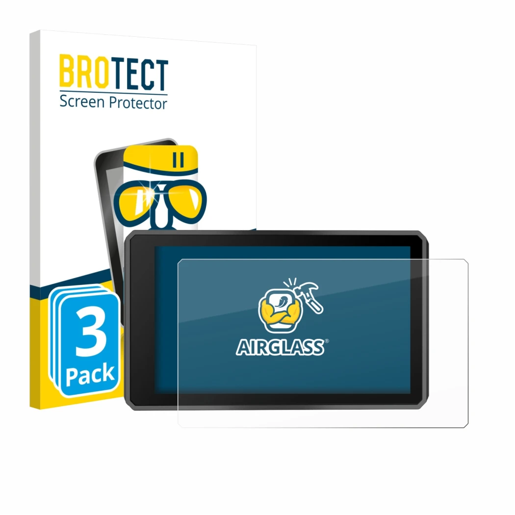 Parte frontale di una confezione del prodotto con il logo del marchio BROTECT. Accanto è raffigurato il dispositivo Garmin zum