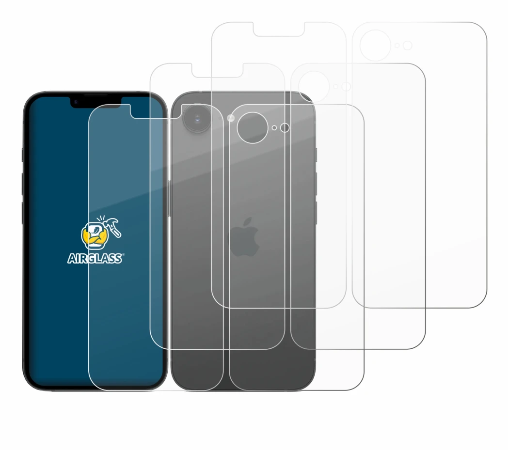 Immagine del dispositivo Apple iPhone 17e (Fronte+Retro) con un'ampia varietà di protezioni per lo schermo.