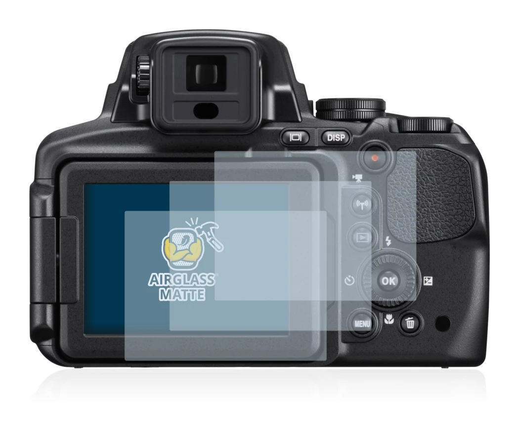 Immagine del dispositivo Nikon Coolpix P900 con un'ampia varietà di protezioni per lo schermo.