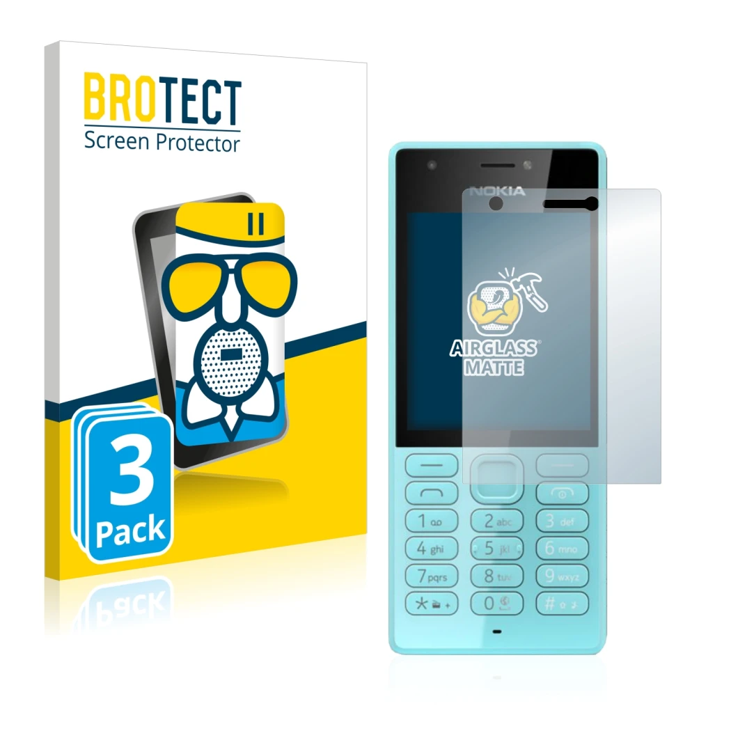 Parte frontale di una confezione del prodotto con il logo del marchio BROTECT. Accanto è raffigurato il dispositivo Nokia 216 