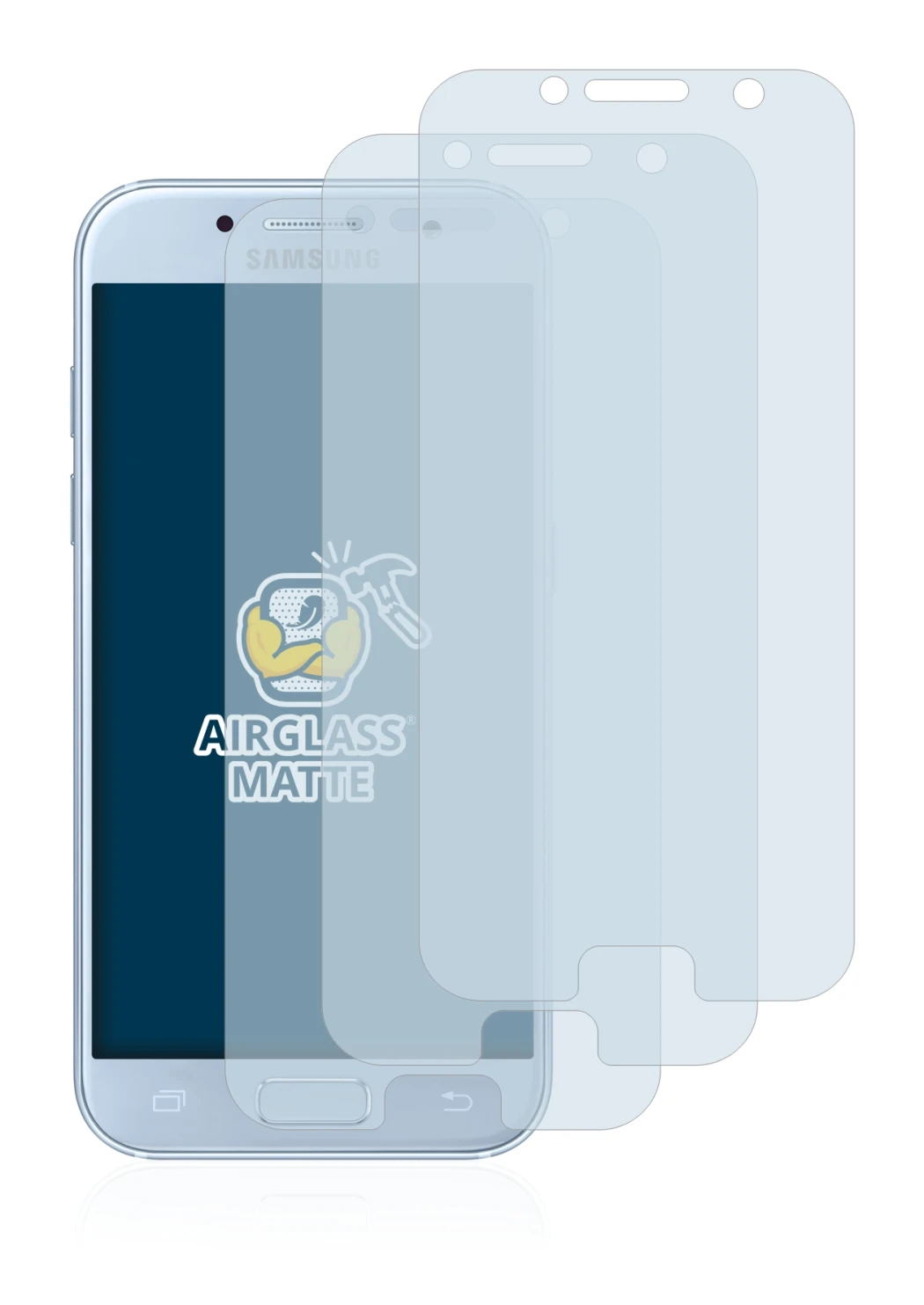 Immagine del dispositivo Samsung Galaxy A5 2017 con un'ampia varietà di protezioni per lo schermo.