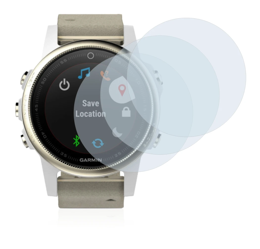 Immagine del dispositivo Garmin Fenix 5S (42 mm) con un'ampia varietà di protezioni per lo schermo.