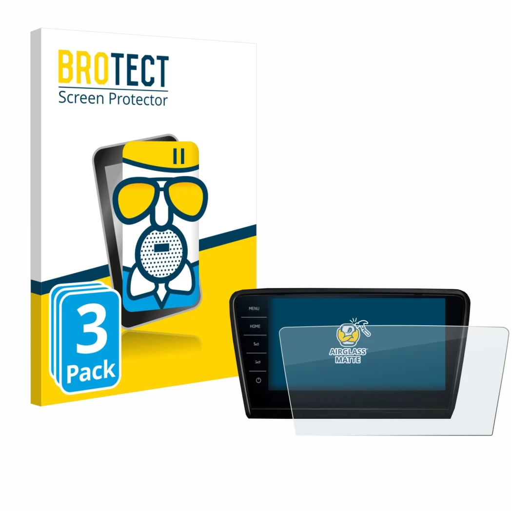 Parte frontale di una confezione del prodotto con il logo del marchio BROTECT. Accanto è raffigurato il dispositivo Skoda Octa