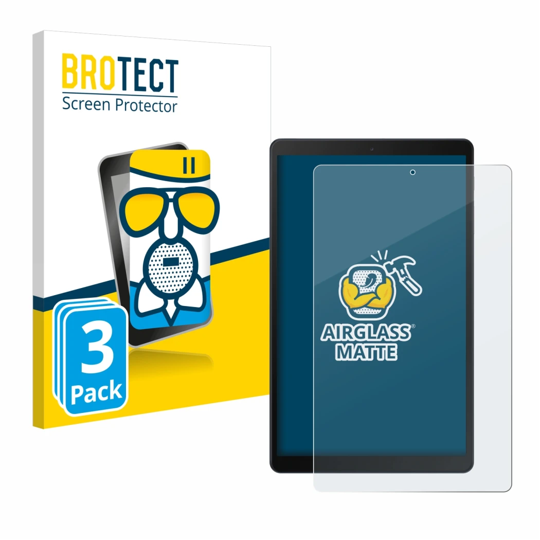 Parte frontale di una confezione del prodotto con il logo del marchio BROTECT. Accanto è raffigurato il dispositivo Samsung Ga