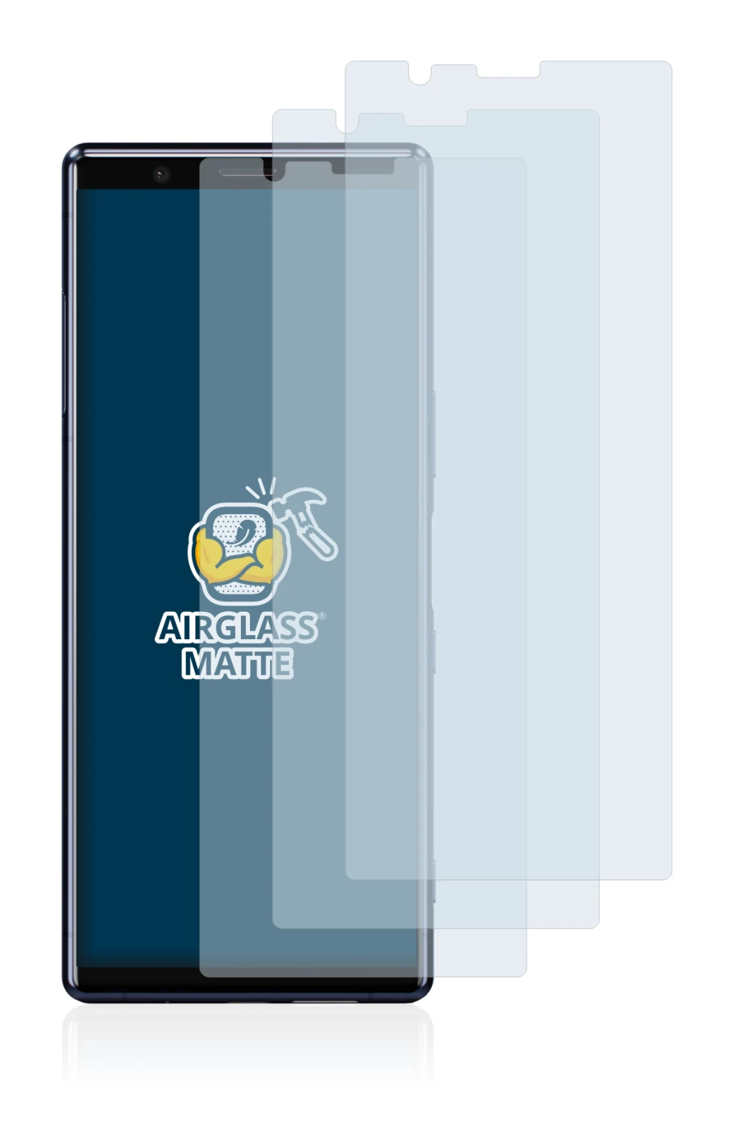 Immagine del dispositivo Sony Xperia 5 con un'ampia varietà di protezioni per lo schermo.