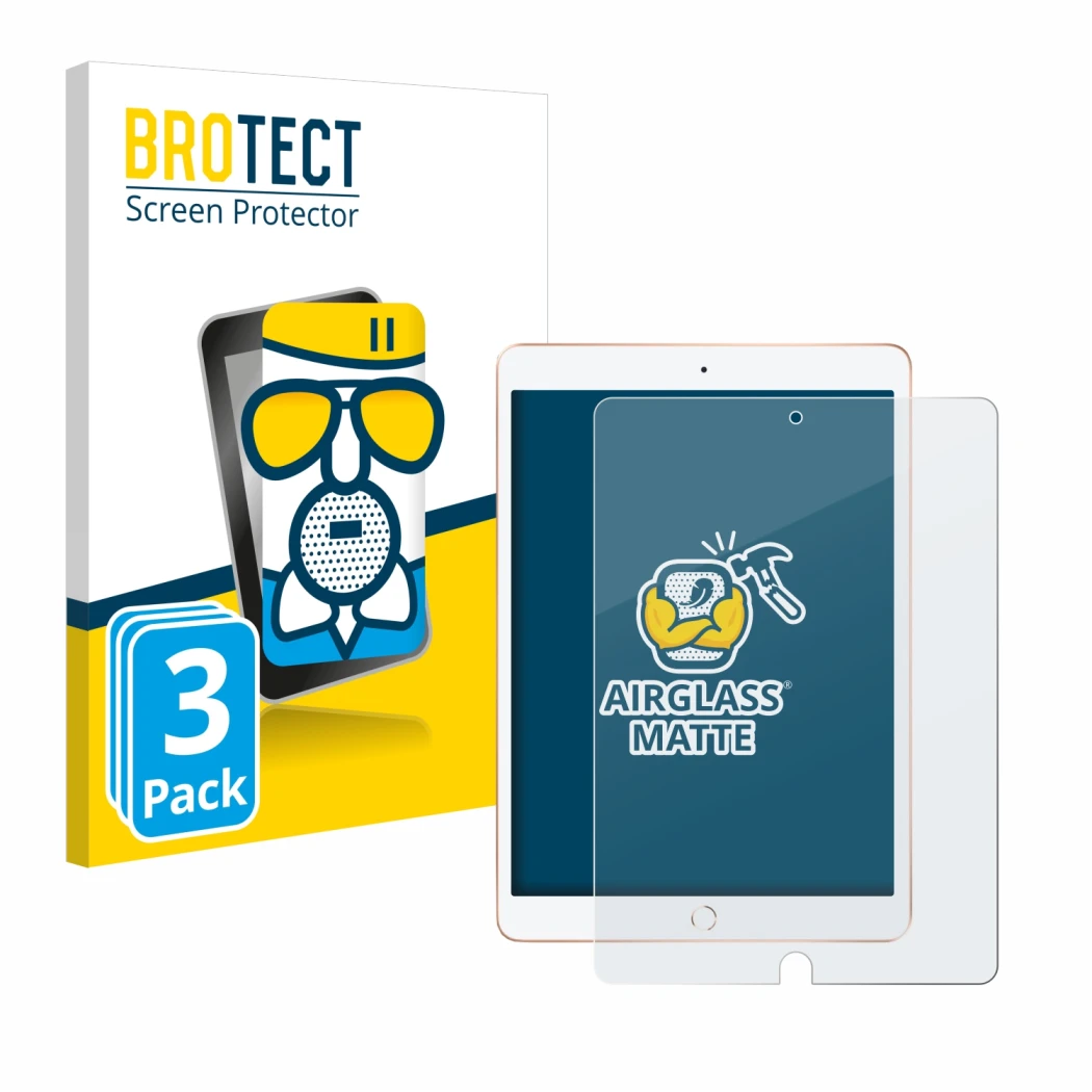 Parte frontale di una confezione del prodotto con il logo del marchio BROTECT. Accanto è raffigurato il dispositivo Apple iPad