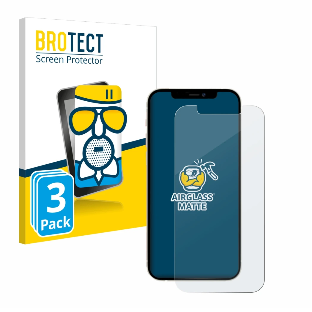 Parte frontale di una confezione del prodotto con il logo del marchio BROTECT. Accanto è raffigurato il dispositivo Apple iPho