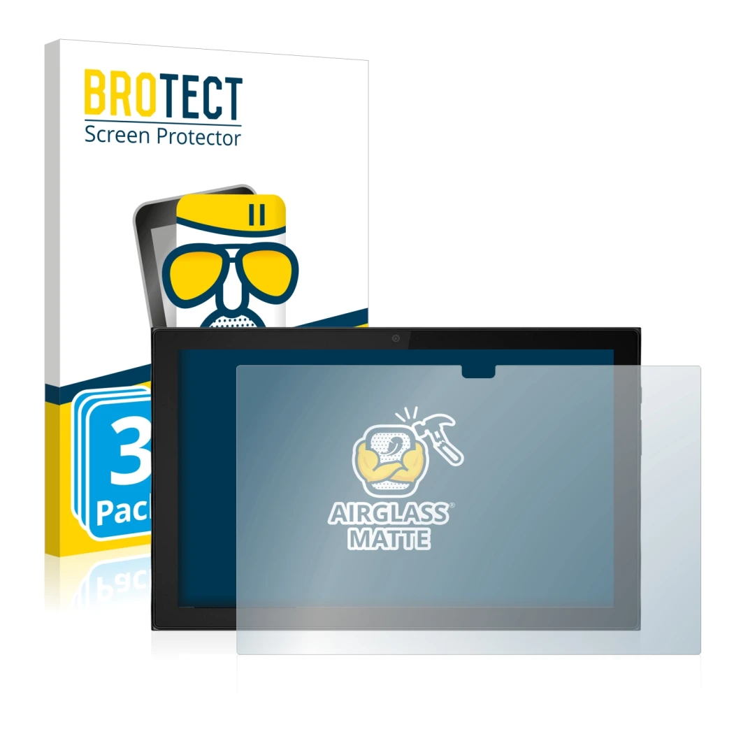 Parte frontale di una confezione del prodotto con il logo del marchio BROTECT. Accanto è raffigurato il dispositivo Lenovo Ide