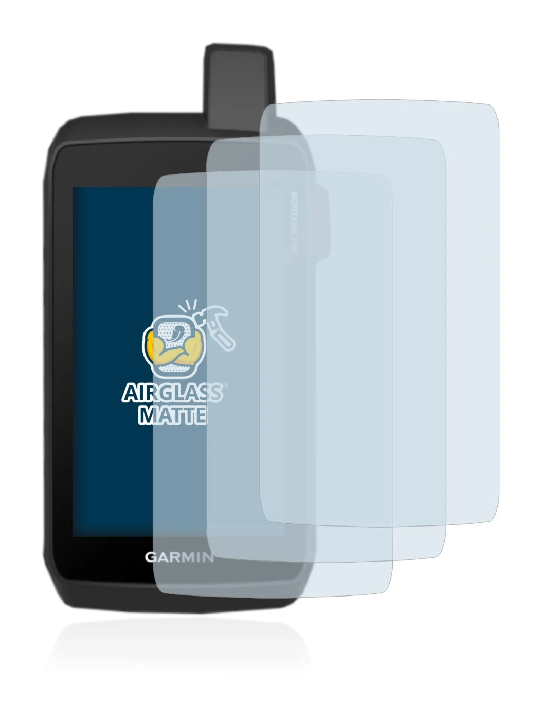 Immagine del dispositivo Garmin Montana 750i con un'ampia varietà di protezioni per lo schermo.