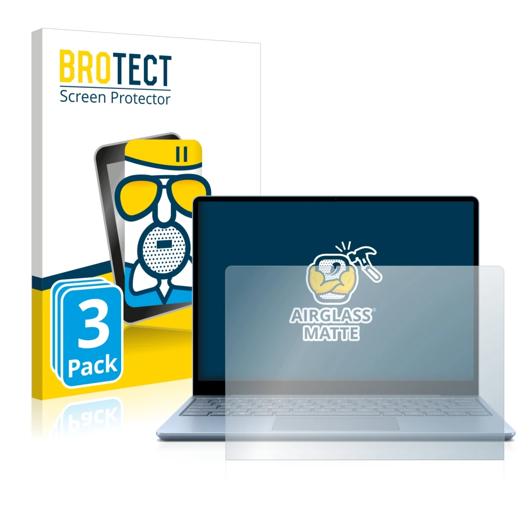 Parte frontale di una confezione del prodotto con il logo del marchio BROTECT. Accanto è raffigurato il dispositivo Microsoft 