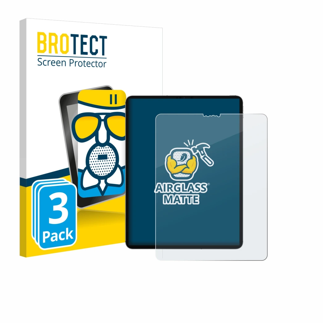 Parte frontale di una confezione del prodotto con il logo del marchio BROTECT. Accanto è raffigurato il dispositivo Apple iPad