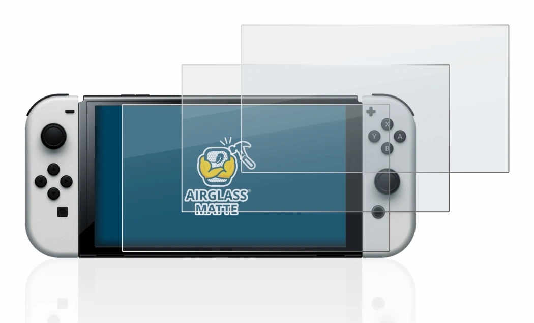 Immagine del dispositivo Nintendo Switch OLED-Modell con un'ampia varietà di protezioni per lo schermo.