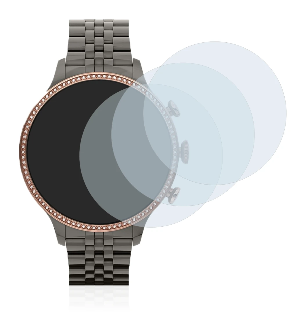 Immagine del dispositivo Fossil Gen 6 (42mm) con un'ampia varietà di protezioni per lo schermo.