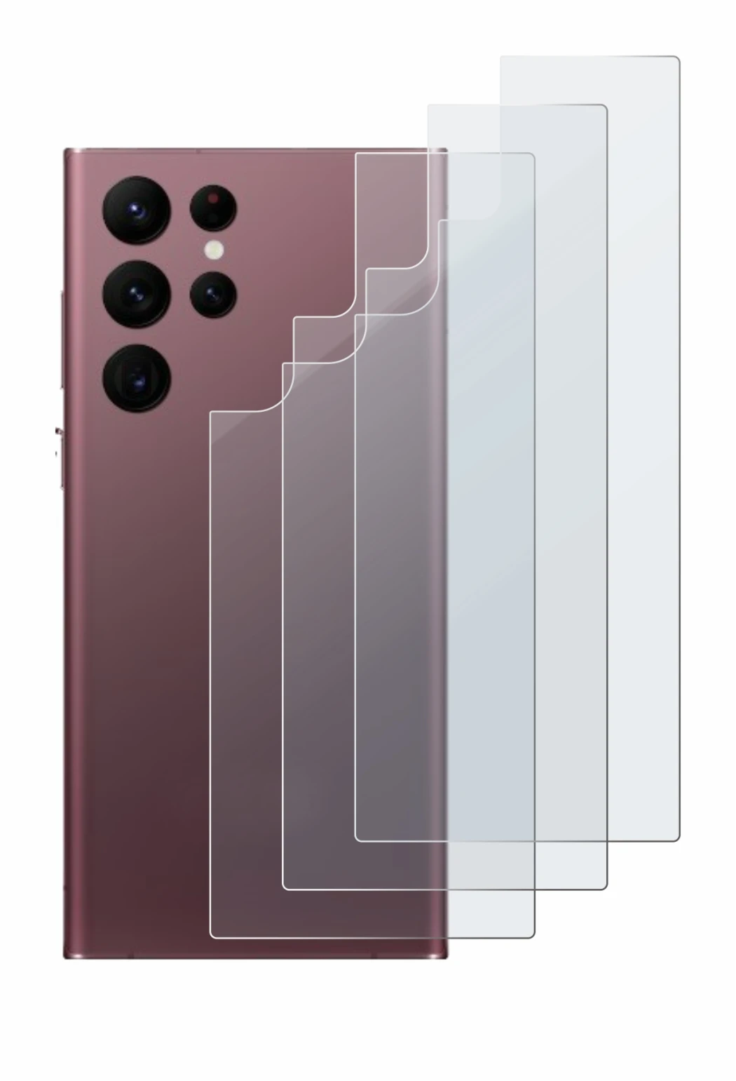 Immagine del dispositivo Samsung Galaxy S22 Ultra 5G (Posteriore) con un'ampia varietà di protezioni per lo schermo.