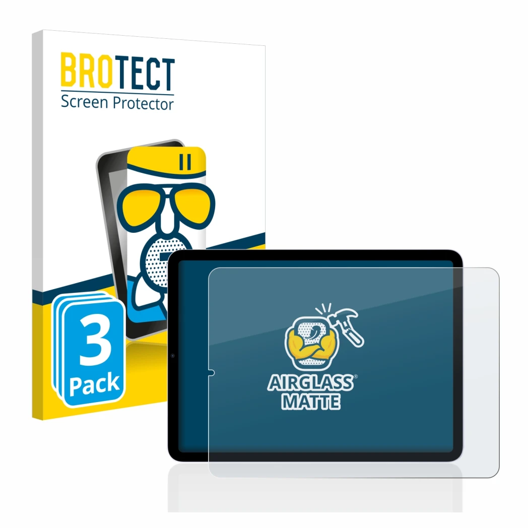 Parte frontale di una confezione del prodotto con il logo del marchio BROTECT. Accanto è raffigurato il dispositivo Apple iPad