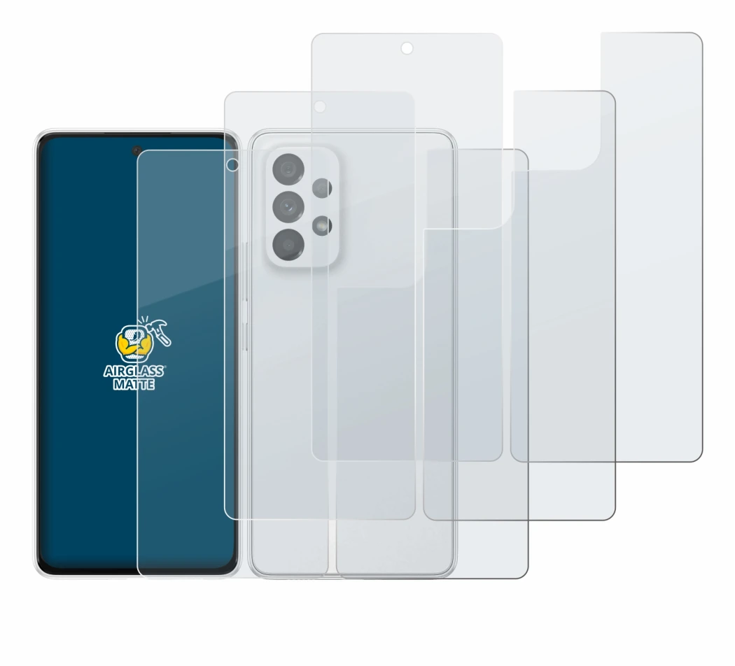 Immagine del dispositivo Samsung Galaxy A53 5G (Fronte+Retro) con un'ampia varietà di protezioni per lo schermo.