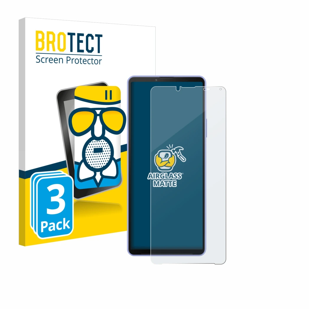 Parte frontale di una confezione del prodotto con il logo del marchio BROTECT. Accanto è raffigurato il dispositivo Sony Xperi