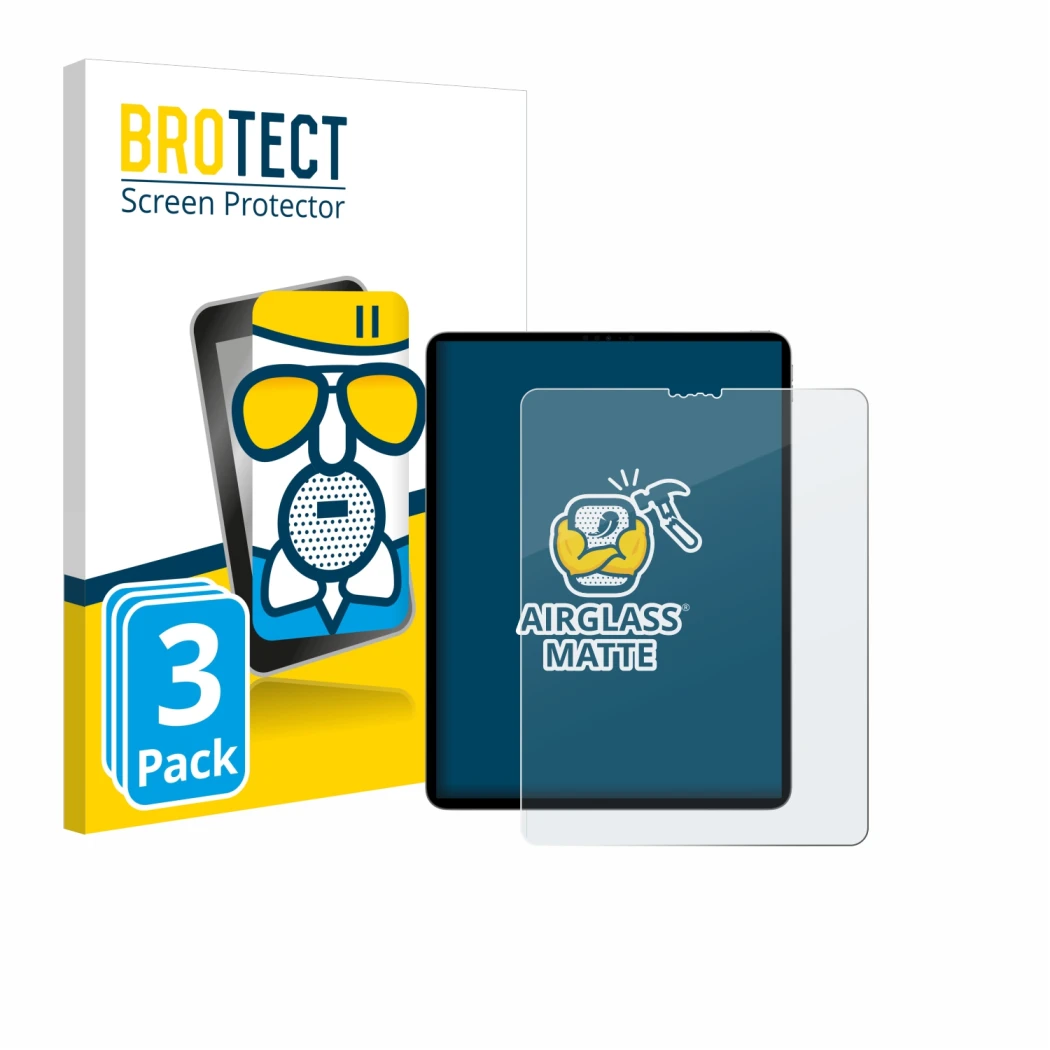 Parte frontale di una confezione del prodotto con il logo del marchio BROTECT. Accanto è raffigurato il dispositivo Apple iPad