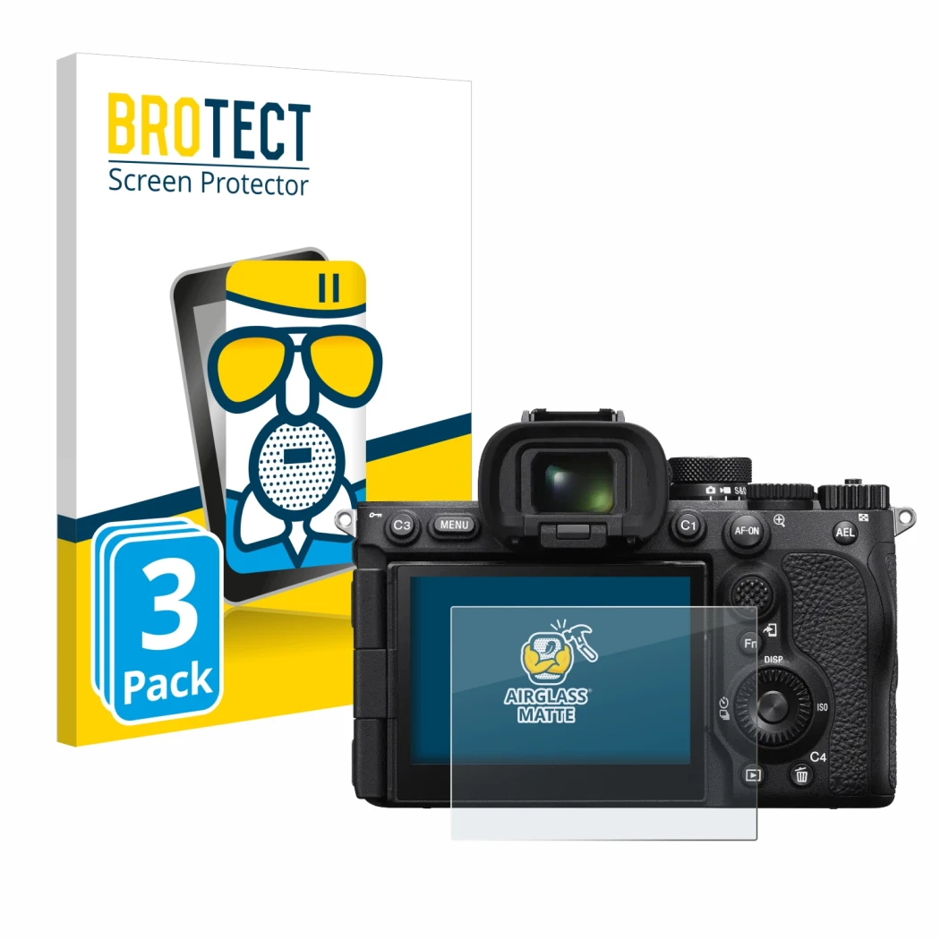 Parte frontale di una confezione del prodotto con il logo del marchio BROTECT. Accanto è raffigurato il dispositivo Sony Alpha