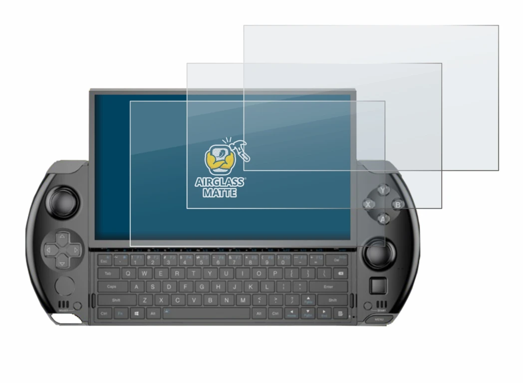 Immagine del dispositivo GPD Win 4 con un'ampia varietà di protezioni per lo schermo.