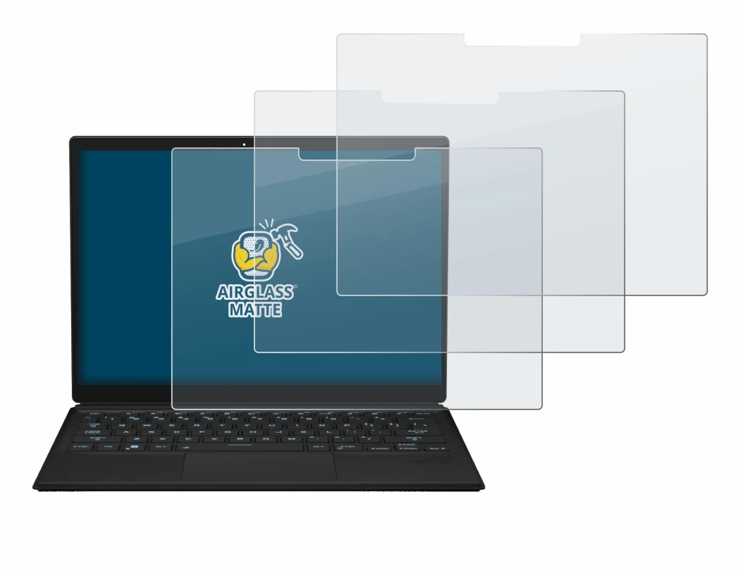 Immagine del dispositivo ASUS ROG Flow Z13 2023 con un'ampia varietà di protezioni per lo schermo.