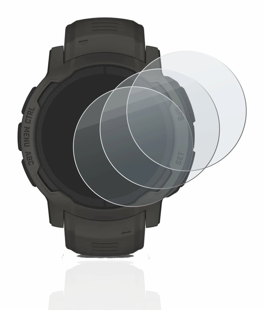 Immagine del dispositivo Garmin Instinct 2 Solar con un'ampia varietà di protezioni per lo schermo.