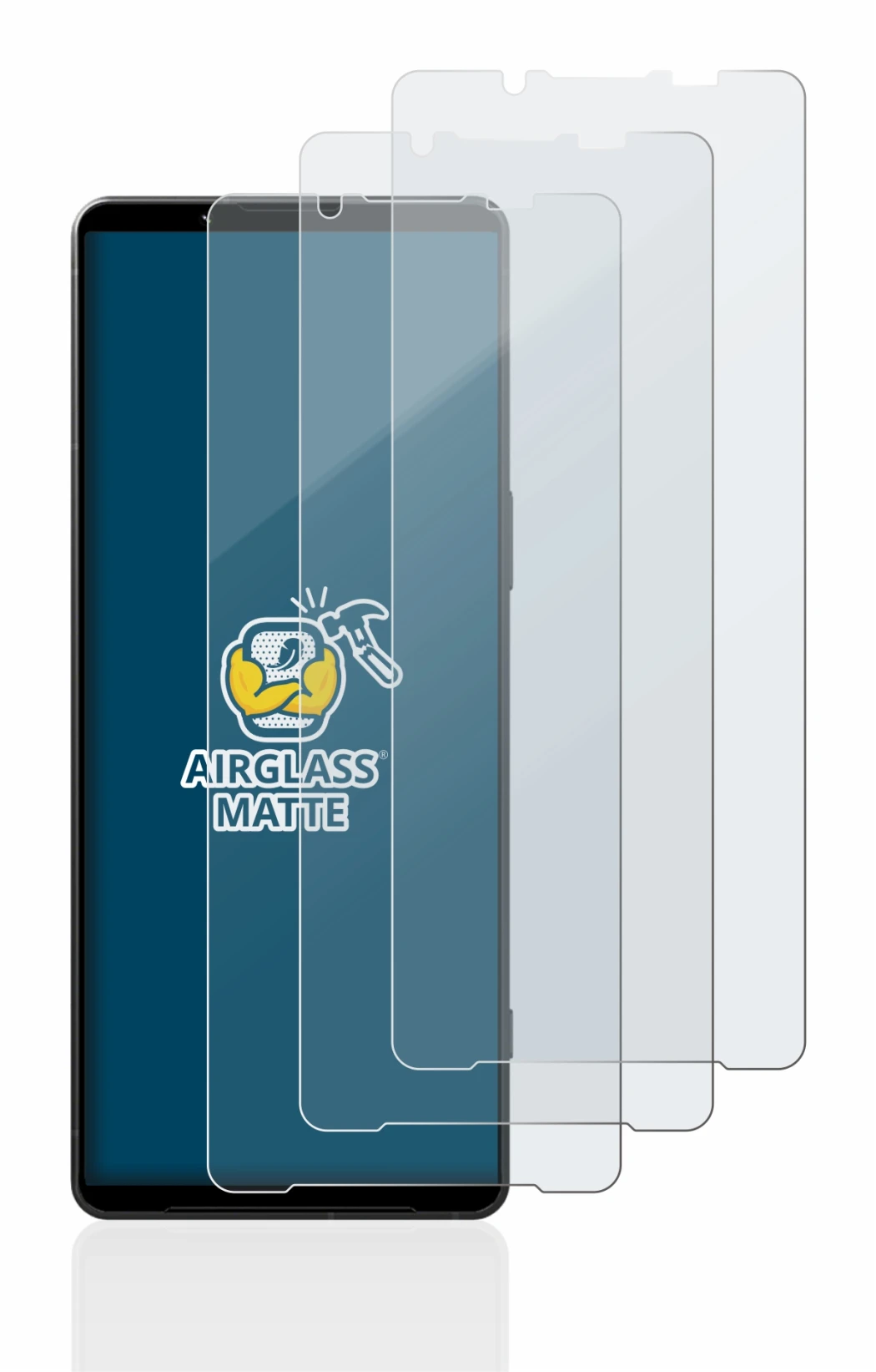 Immagine del dispositivo Sony Xperia 1 V con un'ampia varietà di protezioni per lo schermo.