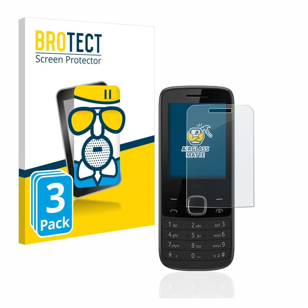 Parte frontale di una confezione del prodotto con il logo del marchio BROTECT. Accanto è raffigurato il dispositivo Nokia 225 