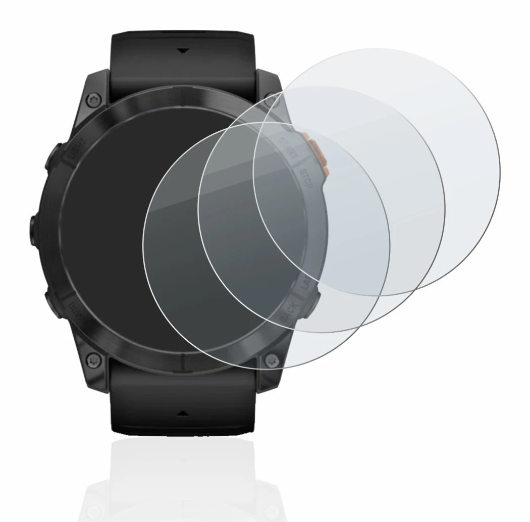 Immagine del dispositivo Garmin Fenix 7X Pro Solar (51 mm) con un'ampia varietà di protezioni per lo schermo.