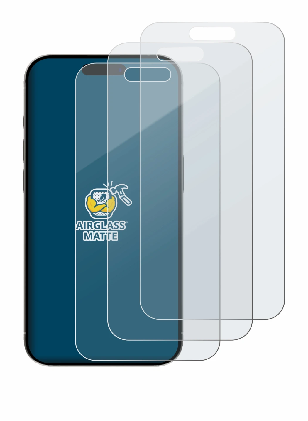 Immagine del dispositivo Apple iPhone 15 con un'ampia varietà di protezioni per lo schermo.