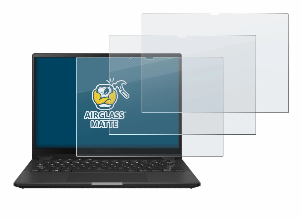 Immagine del dispositivo ASUS ROG Flow X13 2023 con un'ampia varietà di protezioni per lo schermo.