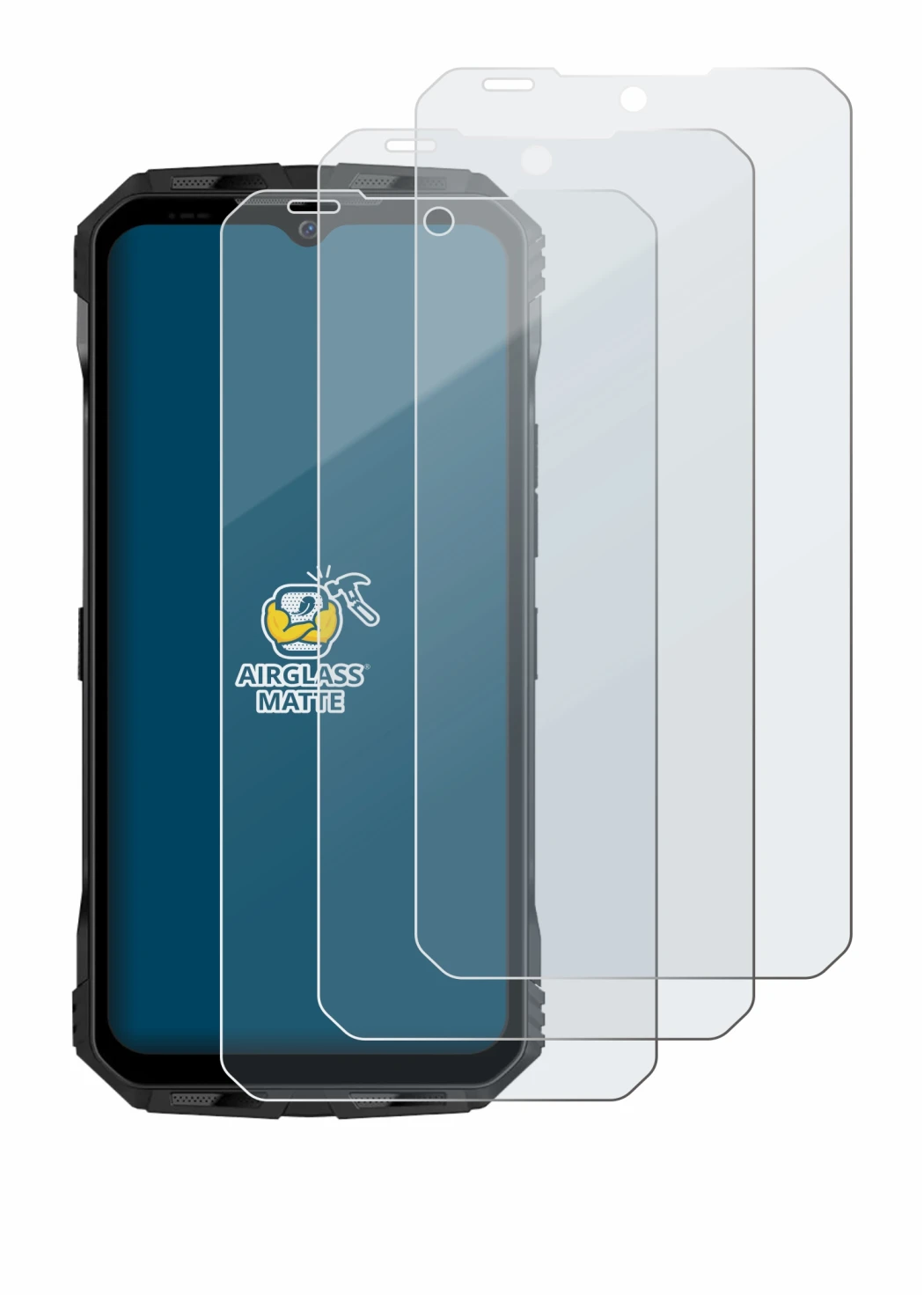 Immagine del dispositivo Doogee V30 con un'ampia varietà di protezioni per lo schermo.