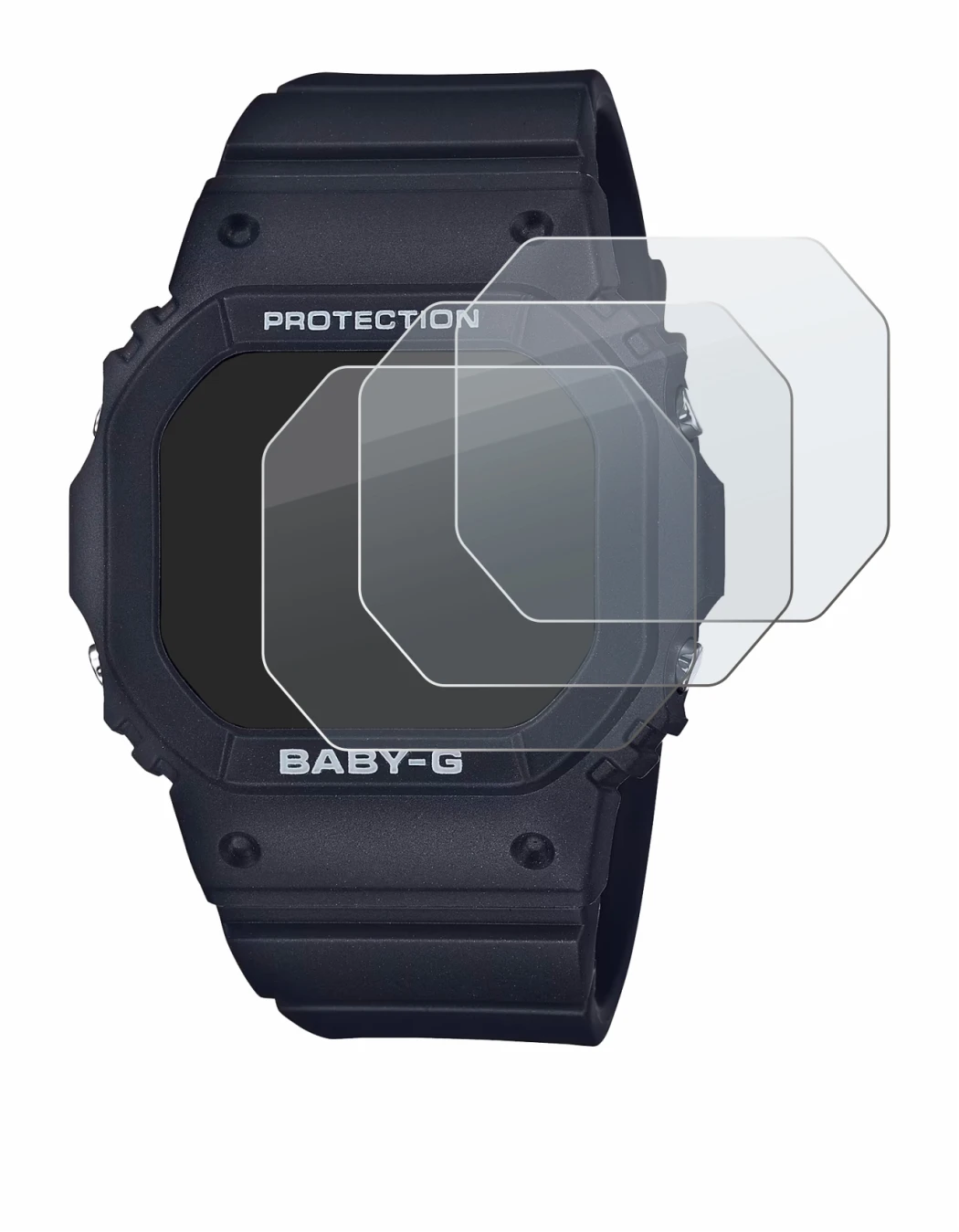 Immagine del dispositivo Casio Baby-G BGD-565 con un'ampia varietà di protezioni per lo schermo.